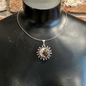 Silver and Amber Sun pendant and necklace